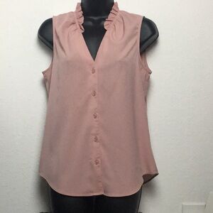 Banana Republic Women's Pink Sleeveless Top w/Ruffled Neckline (Size:S)
